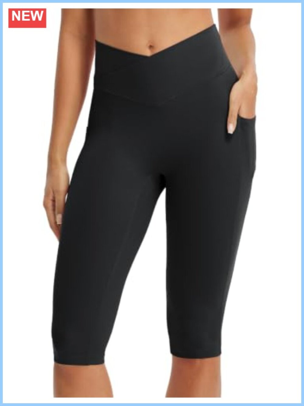 Capri Leggings with Pockets Crossover V Waistband Yoga